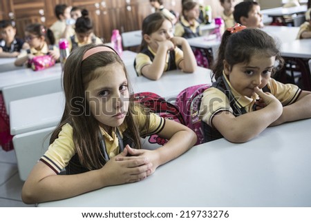 ISTANBUL, TURKEY - SEPTEMBER 15: Fist day of primary school in Istanbul on September 15, 2014 in Istanbul, Turkey.
