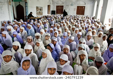 BIRATNAGAR, NEPAL - APRIL 21: Young  Nepalese children in muslim school in Biratnagar on April 21, 2012 in Biratnagar, Nepal.