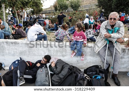 ISTANBUL, TURKEY - SEPTEMBER 15: Hundreds of immigrants are in a wait at the border between Turkey and Bulgaria f on September 15, 2015 in Istanbul, Turkey.