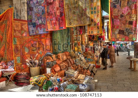 JERUSALEM - APRIL 02: Old market in east Jerusalem offers variety of middle east\'s products and souvenirs. It is very popular among tourists visiting the city in Jerusalem, Israel on April 02,2010.