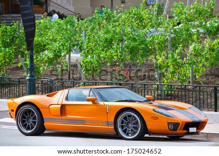 MONTE CARLO, MONACO - JULY 13, 2013: Ford GTX1 luxury car in Monte Carlo. It is a racing version of Ford GT - american mid-engine two-seater sports car.