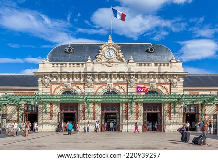 NICE, FRANCE - AUGUST 23, 2014: Gare de Nice - Ville is main railway station in Nice, completed in 1867 by architect Louis Bouchot and served by intercity and high speed TGV trains.