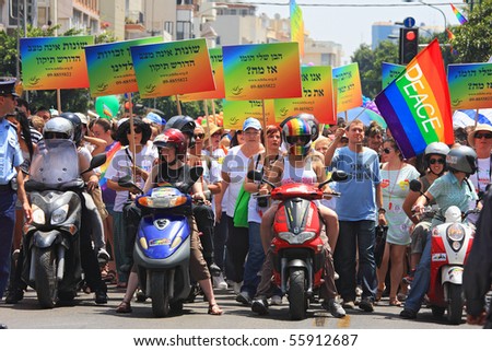 Tel Aviv, Israel - June 11: Annual Gay Pride Parade and Week of Proud celebrations on the streets June 11, 2010 in Tel Aviv, Israel.