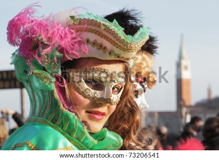VENICE, ITALY - MARCH 04: Unidentified participant wears traditional mask and costume during famous Venetian Carnival on March 04, 2011 in Venice, Italy.