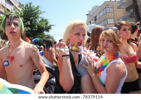 TEL AVIV - JUNE 12: Participants at Annual Gay Pride Parade and Week of Proud celebrations on the streets June 12, 2009 in Tel Aviv, Israel.