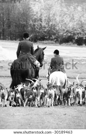 traditional fox hunting photographed in black and white