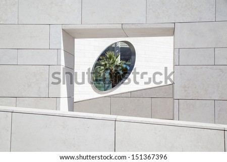 LISBON, PORTUGAL - AUGUST 12: window of winter garden in the Champalimaud Centre for the Unknown designed by Charles Correa, on August 12, 2013.