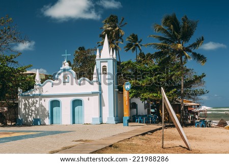 PRAIA DO FORTE, BAHIA, BRAZIL - SEPTEMBER 17: Church of St.Francisco by the sea at Praia do Forte, Bahia, Brazil on September 17, 2014.