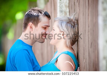 young couple tender nose touch