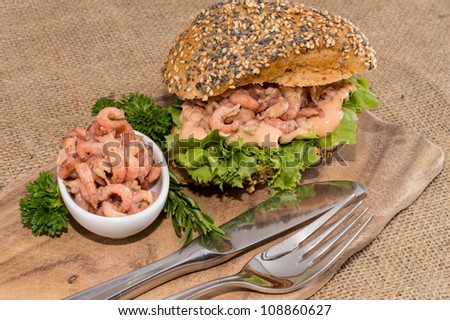 Shrimp Sandwich on rustic background