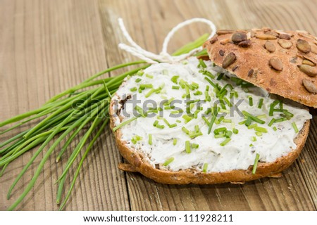 Fresh Creme Cheese on a roll topped with Chives