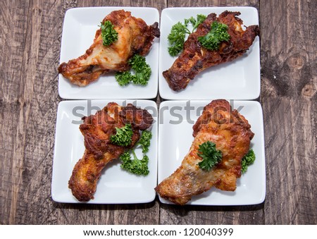 Small plate with Chicken Wings on wooden background