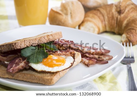Fried Egg Sandwich with Bacon on a plate