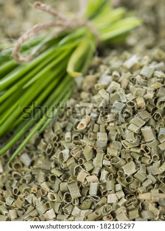 Dried Chive (shredded) as detailed studio shot