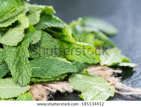 Small Portion of fresh green Mint Leaves