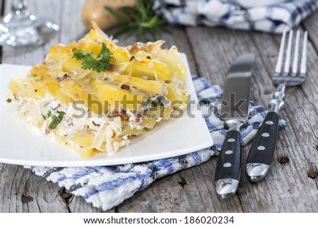 Portion of Potato Gratin on a small Plate