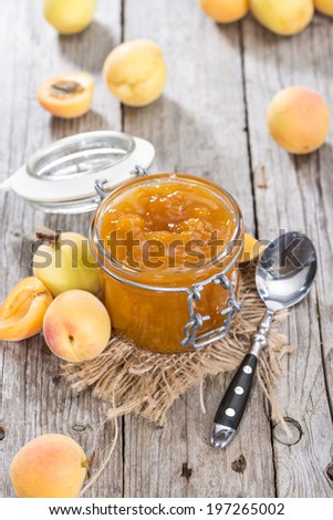 Portion of fresh made Apricot Jam (close-up shot)