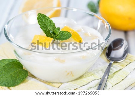 Homemade Lemon Yoghurt decorated with fresh Mint