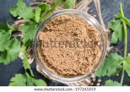 Portion of Coriander Powder (detailed close-up shot)