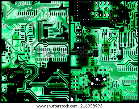 Two Circuit Boards with light in the background for use as background or as texture