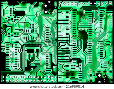 Two Circuit Boards with light in the background for use as background or as texture