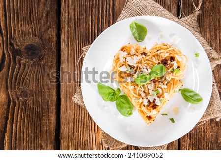 Heart Shape Spaghetti with fresh homemade Tomato Pesto