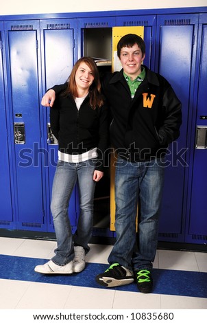 A teenage couple during high school break.