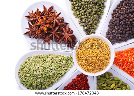 composition of spices over white background