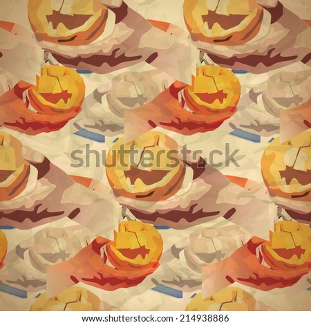 Vintage seamless pattern of pumpkins and a hand with a knife for a holiday Halloween