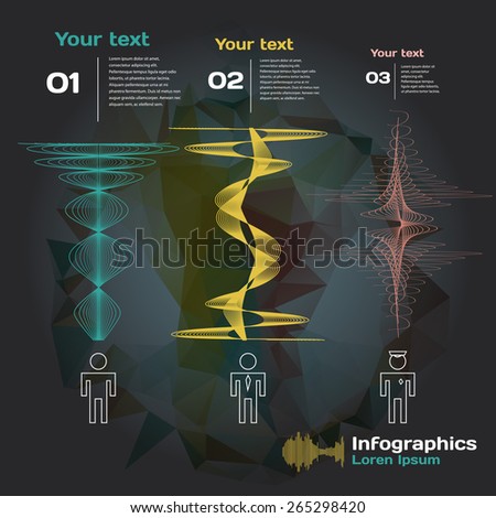 infographics with sound waves and people of different professions on a dark background