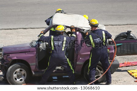 Rescue Team trying to rescue an accident victim