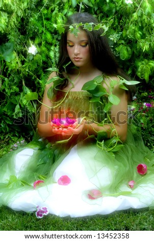 Enchanted Garden and the Fairy during night hours (misty feeling, studio shoot)