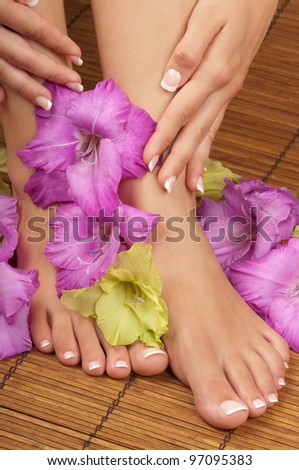 Pedicure and manicure spa with orchids