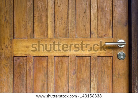 Modern  style door handle on natural wooden door