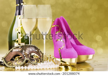 Champagne with blur light, in golden tone, suited for party event concept