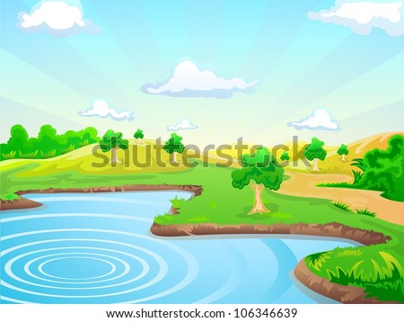 lake and tropical landscape background on sunny day