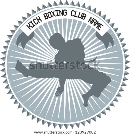 kick boxing or martial art logo with text and ribbon