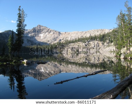 Perfect reflection on Edna Lake in the Sawtooth Wilderness in Idaho