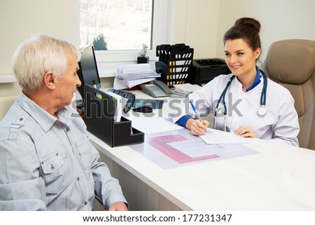 Senior man at doctors\'s office appointment