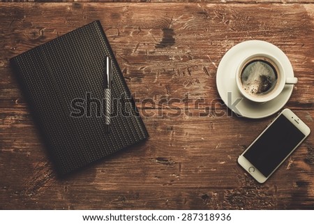 Luxurious businessman tools on a wooden table