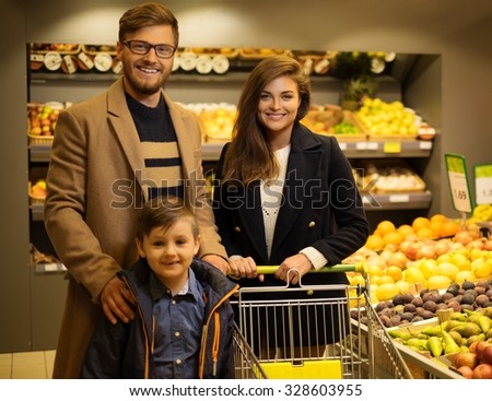 Young family in a grocery store