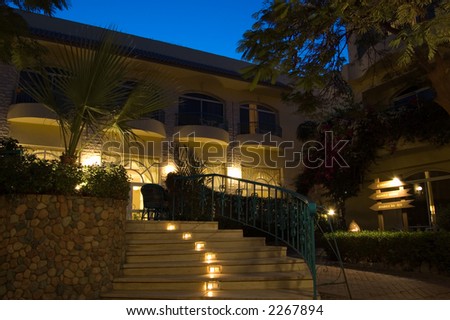 Hotel garden at night