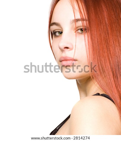 red hair photography. stock photo : Beautiful young girl with red hair and green eyes
