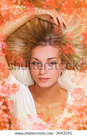 Girl with natural blond hair on the floor