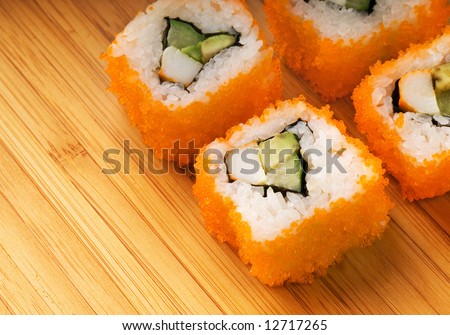 California futomaki sushi on bamboo plate