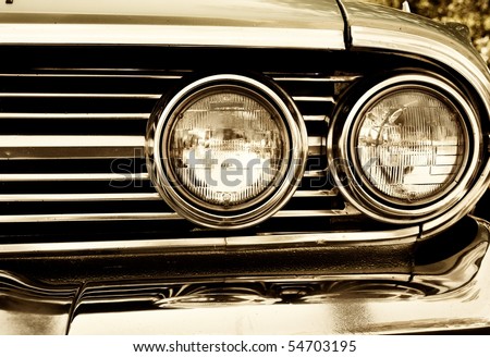 stock photo Closeup photo of retro car headlights