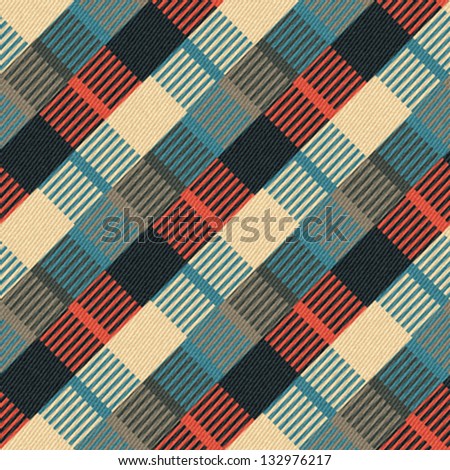 Abstract geometric ornament printed on textured striped fabric background Seamless pattern Vector Abstract geometric ornament printed on textured striped fabric background Seamless pattern Vector