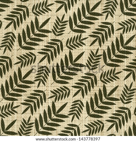 Abstract leaves geometric ornament printed on canvas fabric background. Seamless pattern.