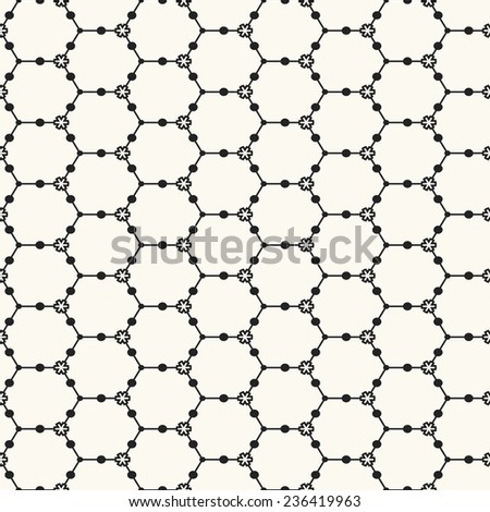 Abstract hexagon grid with ornate nodes. Seamless pattern.