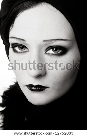 stock photo Black and white portrait of woman with makeup in style of 
